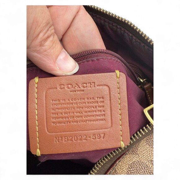 Coach Signature Hobo Bag Tan & Red Leather/Canvas W/ Gold Hardware - Picture 5 of 5